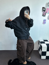 フリース/ストリング ツーカーゴリベットワイドバルーンロングパンツ💚🤎🖤🩶4カラー