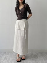 Pintuck U-Neck Elbow Length T-Shirt