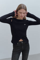 CUT OUT WRAP KNIT TOP - BLACK
