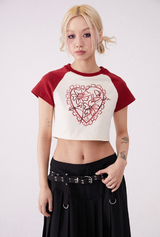 コントラストカラーラウンドネックラグラン半袖Tシャツ