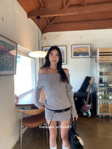 off-shoulder knit v-neck mini dress