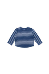 クロップ ストライプ Tシャツ、ブルー