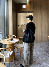 Bias Incision Washed Semi Wide Cargo Pants