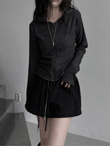 stripe boa hood zip-up