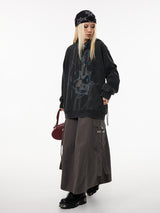 Ripped retro baggy hooded sweatshirt