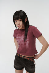 レディース クロップ ブラッシュ フェーディング ハーフスリーブ T シャツ