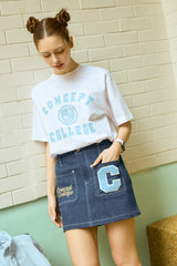 Sky Blue Classic Big Logo Crew Neck White Short Sleeve T-shirt [Unisex]