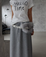 Unbalanced off-shoulder lettering short-sleeved T-shirt