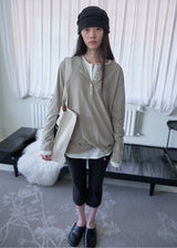 Boyfriend Henley Loose T-shirt (Khaki)