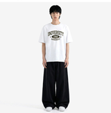オーバーフィットクルーネックユニバーシティカーモ半袖Tシャツ ホワイトカーキ