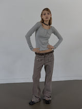 MULTI BUCKLE SUEDE BELT / BROWN