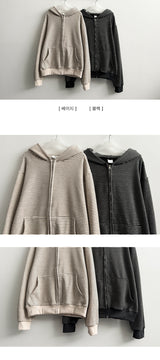 TIG Oversized-fit Soft Knitwear Hooded Zip-Up