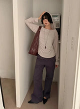 BOAT-NECK SHIRRING HOOD TOP