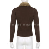 Brown knit zip-up