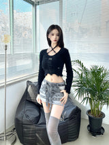 1139. Piercing star denim mini sk