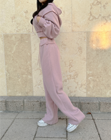 (ZIP-UP & PANTS SET!) 4 COLORS THICK FLEECE RIBBED CROPPED TRAINING ZIP-UP