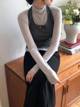 Strap Halter Neck Warm Shirring Sleeveless (2color)