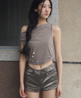 Beaded Pearl Shorts - Brown