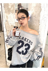 ナンバーオフショルダールーズフィットスウェットシャツ