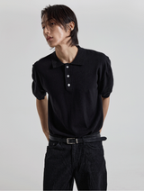 Three-Button Collar Short Sleeve Knit
