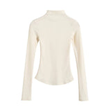 V-neck Slim Half Turtleneck Spandex Long-Sleeved T-Shirt