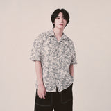 botanical drawing open collar shirt_ivory