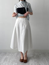 Stitched Cotton Flare Long Skirt