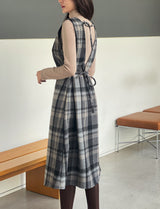 Mediz Wool Check A-line Vest Long One Piece