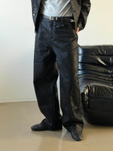 [SET UP가능] Black coating wide denim pants