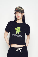 25SS ALIEN BEAR CROP SHORT SLEEVE T-SHIRT BLACK