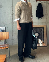 レボンヘビーケーブルヘンリーネックニット
