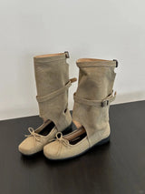 Square-Toe Ballet Flats Bow Sandal Boots