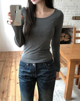 [U-BASIC]オビベーシックスリムUネック長袖Tシャツ