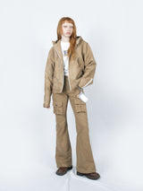 Curved Hood Leather Jacket (Beige)