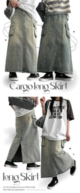 Mewelry Washing Cargo Denim Long Skirt