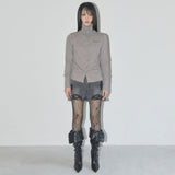 Rough High-Neck Cardigan (Grayish Brown) F25QB075