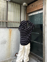 クローバーストライプニットフーディドジップアップ