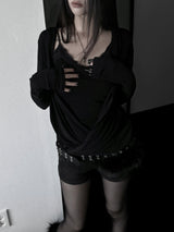 loose V-wrap shirring T (2color)