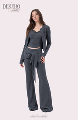 Royal Charcoal Frill Training Three-Piece Setup (Cardigan+Sleeveless+Pants)