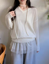 ベーシックVネックルーズニット + タイセット (5color)