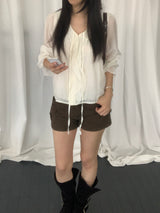 Russell Puff-Sleeve Shirred Blouse
