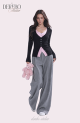 Black Pink Layered Knit Top
