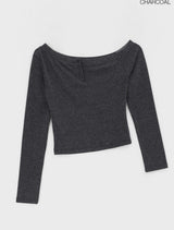 [MADE] Delfina Burton Unbalanced Off-Shoulder Long Sleeve T-shirt