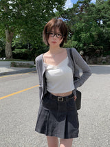 ランピーリブラウンドスリムフィットロングスリーブカーディガン