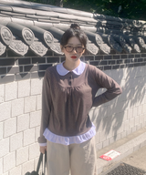 ラウンドカラーストライプフリルTシャツ