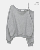 Duon Eyelet Strap Off-Shoulder Fleece Sweatshirt