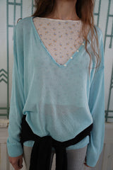Button v-neck knit_skyblue