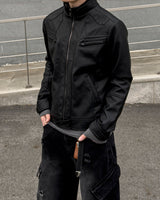Kale Panel High-Neck Leather Jacket