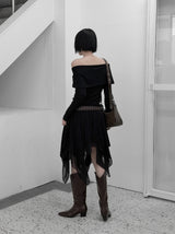 Roach chiffon unbalanced flare skirt