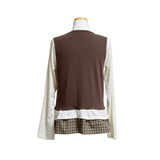 (2color) Check Frill Layered Roll-Up Long Sleeve Tee